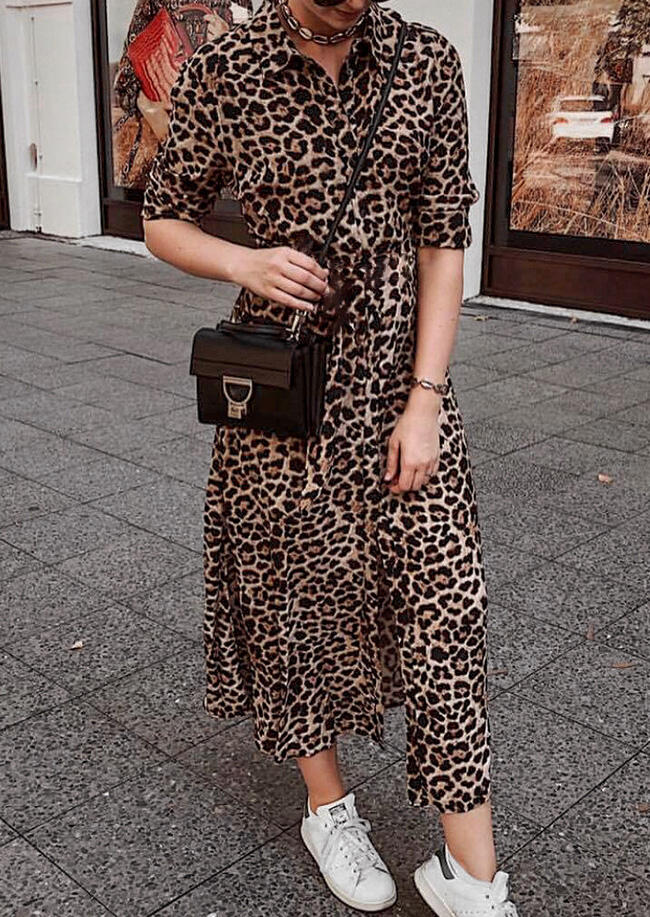 

Maxi Dresses Leopard Printed Button Maxi Dress without Necklace. Size: S