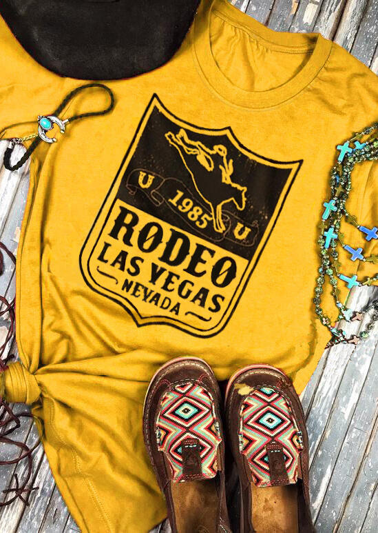 

Tees T-shirts 1985 Rodeo Las Vegas Nevada O-Neck T-Shirt Tee in Yellow. Size: M