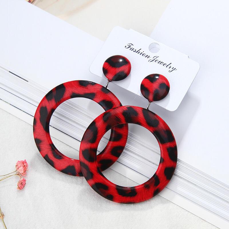 

Leopard Printed Hollow Out Earrings, Red;khaki, 461528