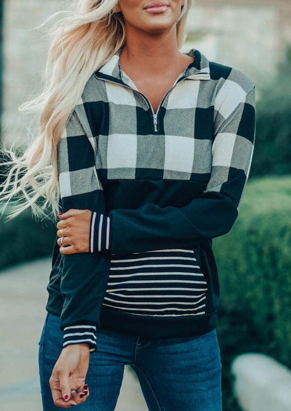 

Hoodies & Sweatshirts Plaid Striped Splicing Kangaroo Pocket Hoodie - Black. Size