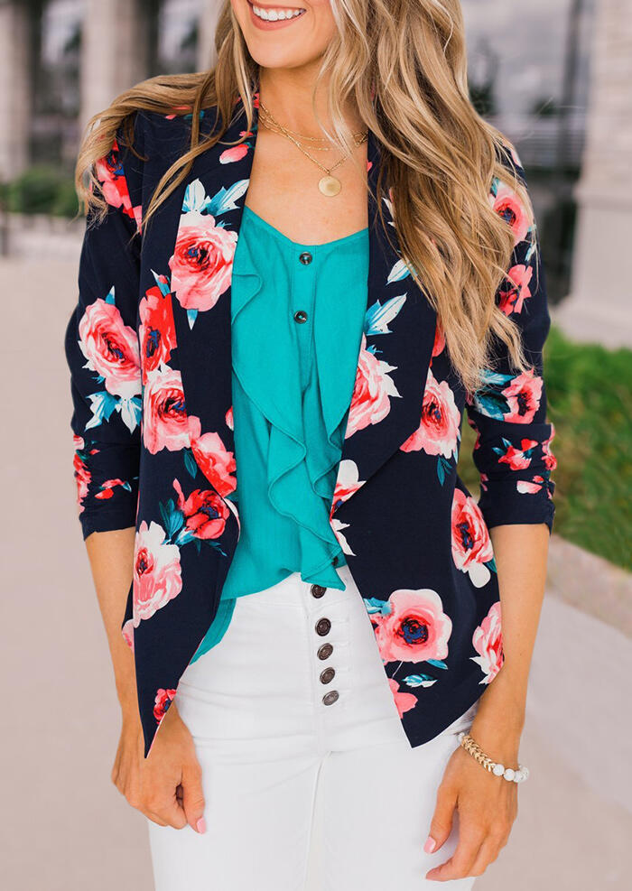 

Floral Blazer Coat without Necklace - Black, 461508