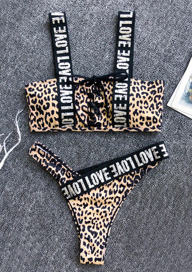 

Bikini Sets Love Leopard Printed Criss-Cross Bikini Set without Necklace in Leopard. Size: S,,L