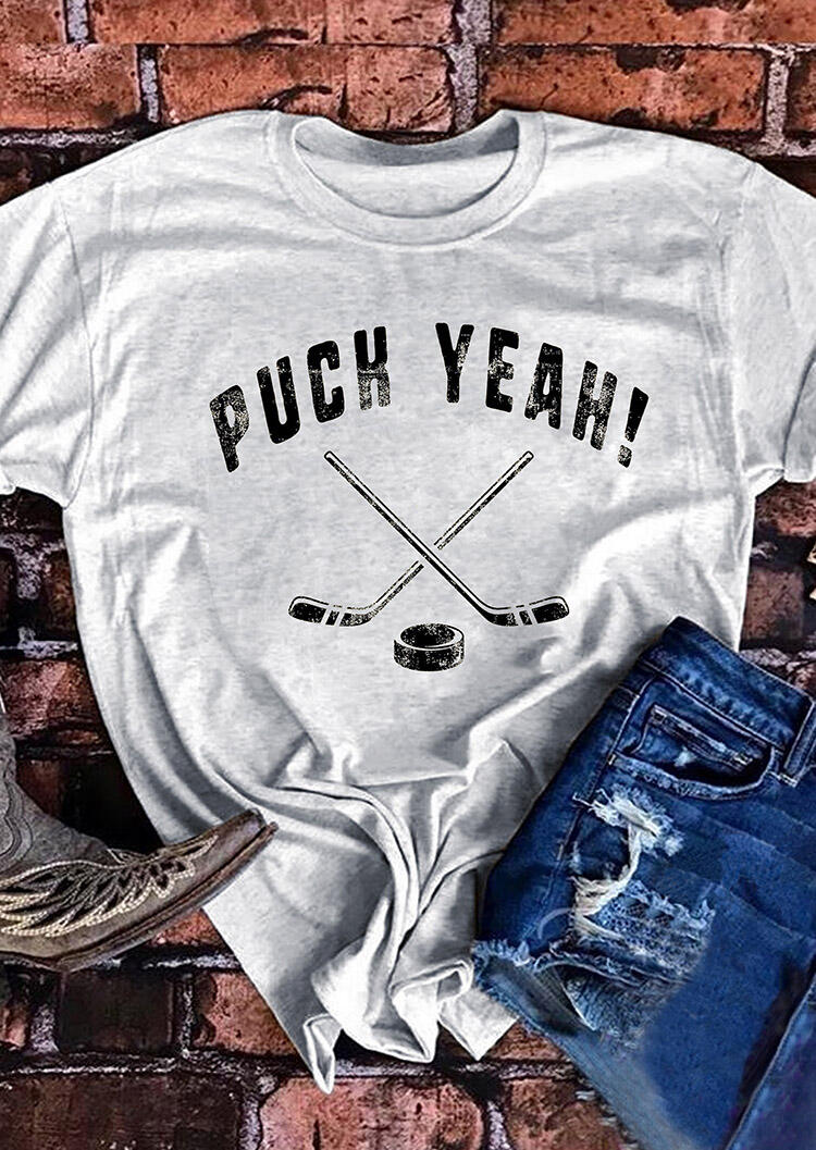 

Tees T-shirts Puck Yeah O-Neck T-Shirt Tee - Gray. Size: S,M
