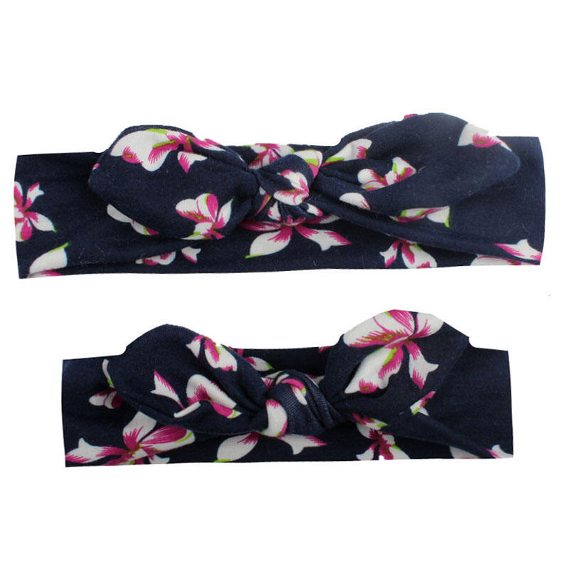 

2Pcs/Set Mommy & Me Floral Bow Headbands, Green;purple;navy blue, 461593