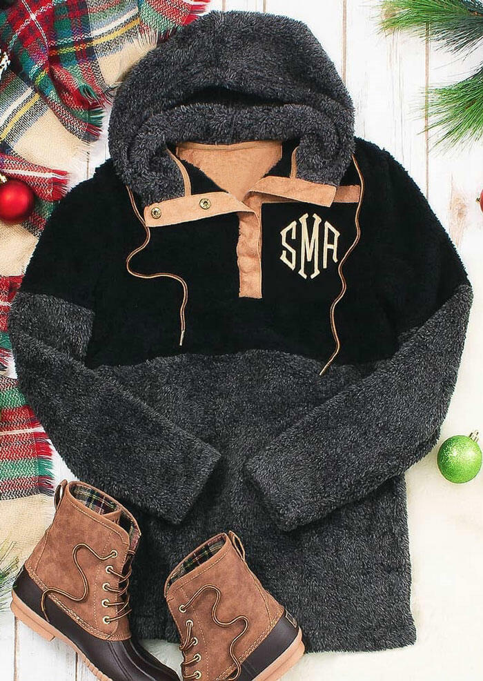 

Sweatshirts Color Block Button Plush Sweatshirt - Beige in Apricot. Size: L,M