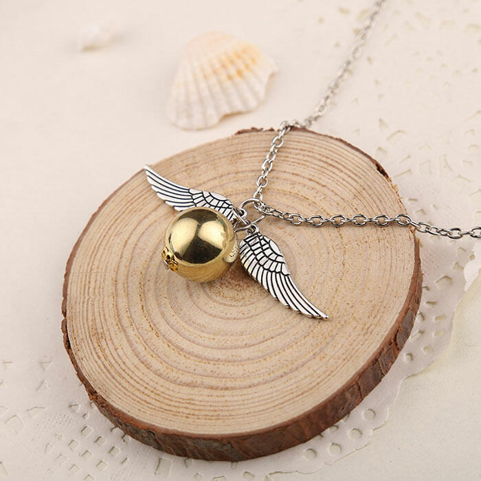 

Wing Golden Bead Pendant Alloy Necklace, Gold;silver, 461713