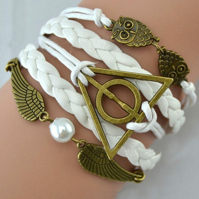

Owl Angel Wing Bead Weaven Bracelet, Black;brown;white, 461718