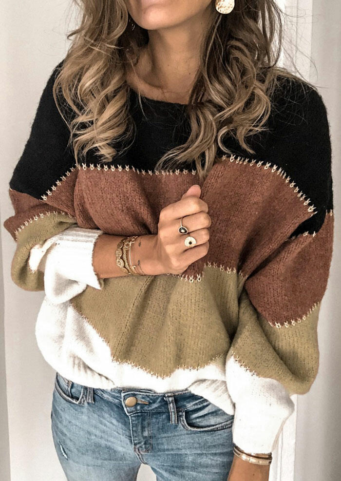 

Sweaters Color Block Splicing Sweater without Necklace - Black. Size