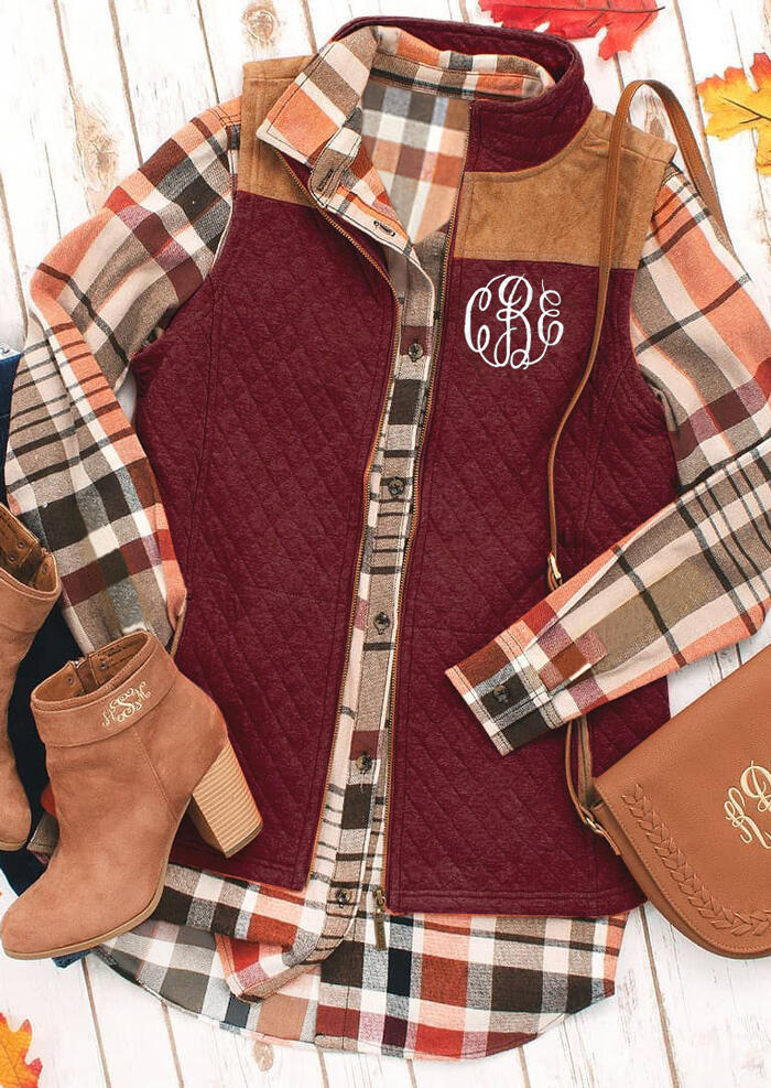 

Coats Monogrammed Color Block Pocket Sleeveless Vest Coat - Burgundy. Size: S,M