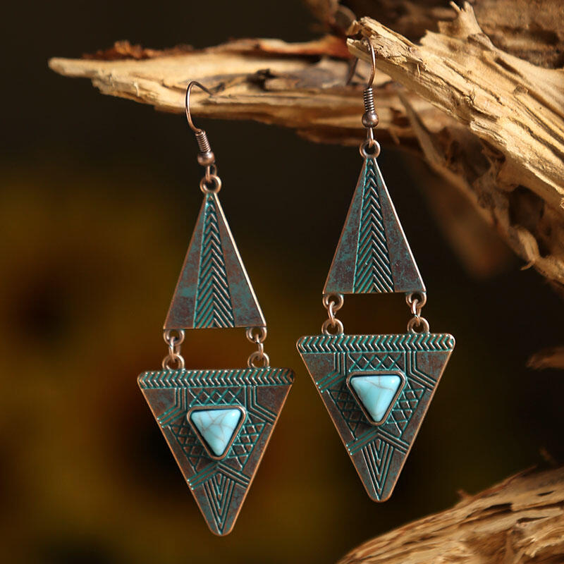 

Earrings Turquoise Geometric Double Triangle Pendant Earrings. Size, Red
