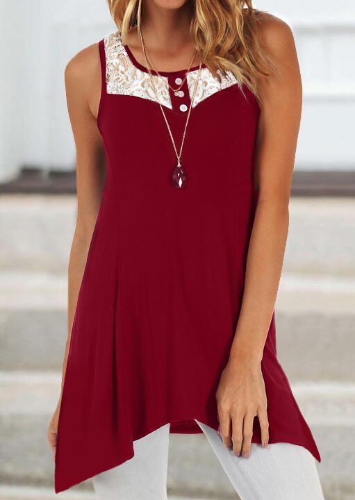 

Tank Tops Lace Splicing Irregular Tank Top without Necklace in Black. Size: ,M