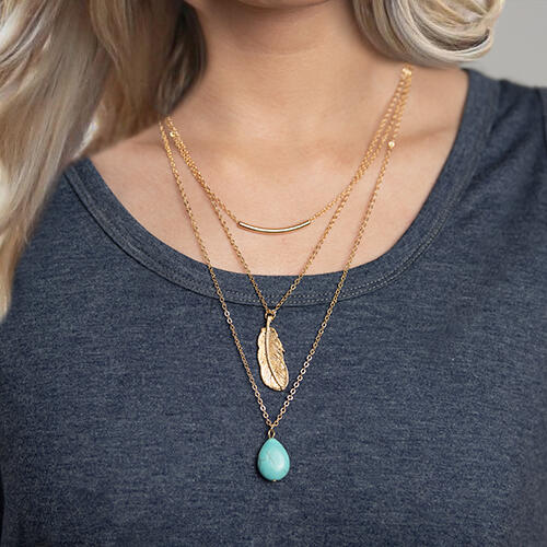 

Necklaces Turquoise Bead Feather Pendant Multi-Layered Necklace. Size, Gold