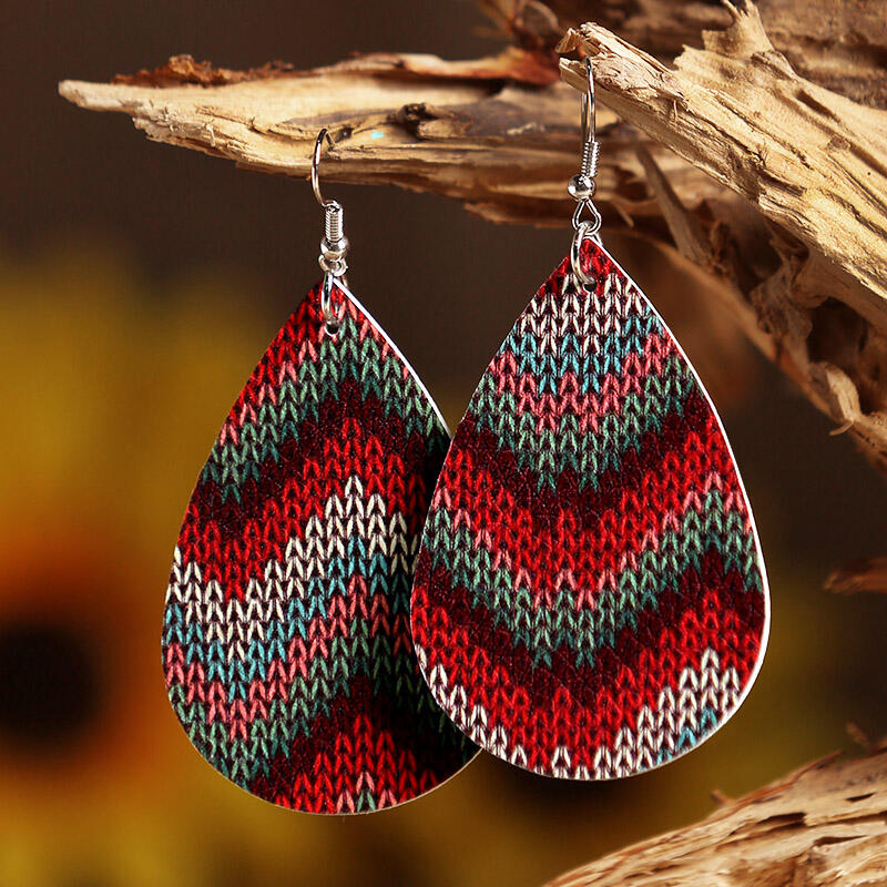 

Colourful Striped Water Drop Shaped Bohemian Leather Earrings, Blue;red, 461790