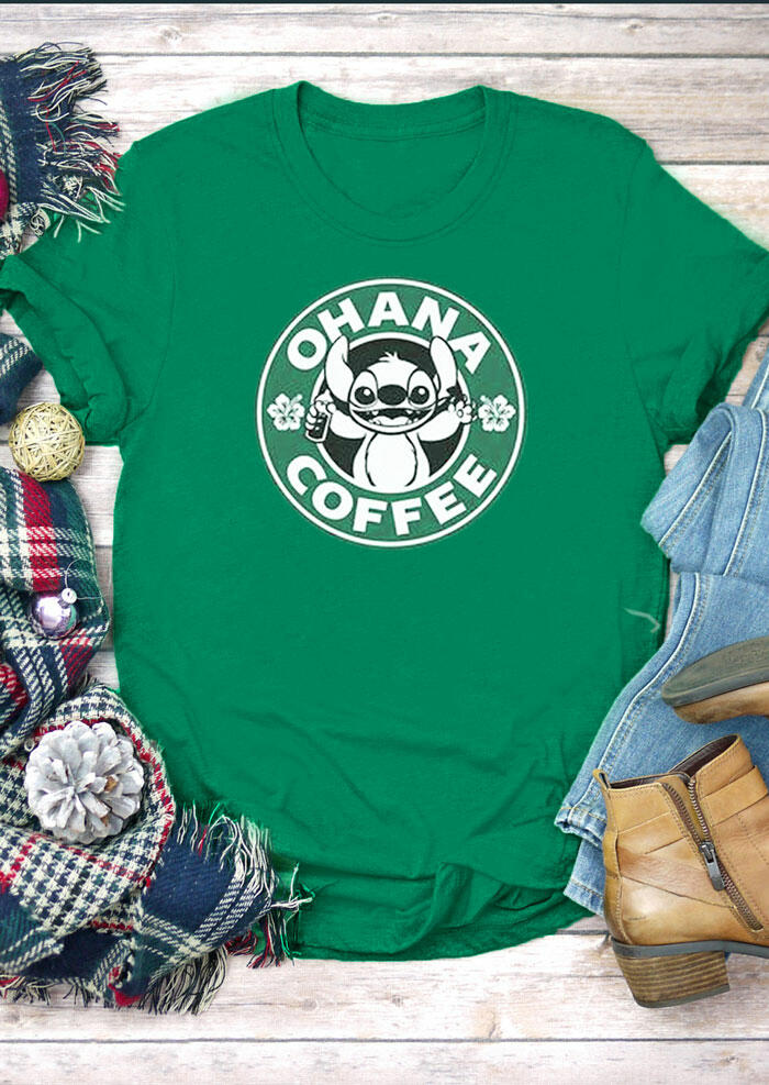 

Ohana Coffee Stitch O-Neck T-Shirt Tee - Green