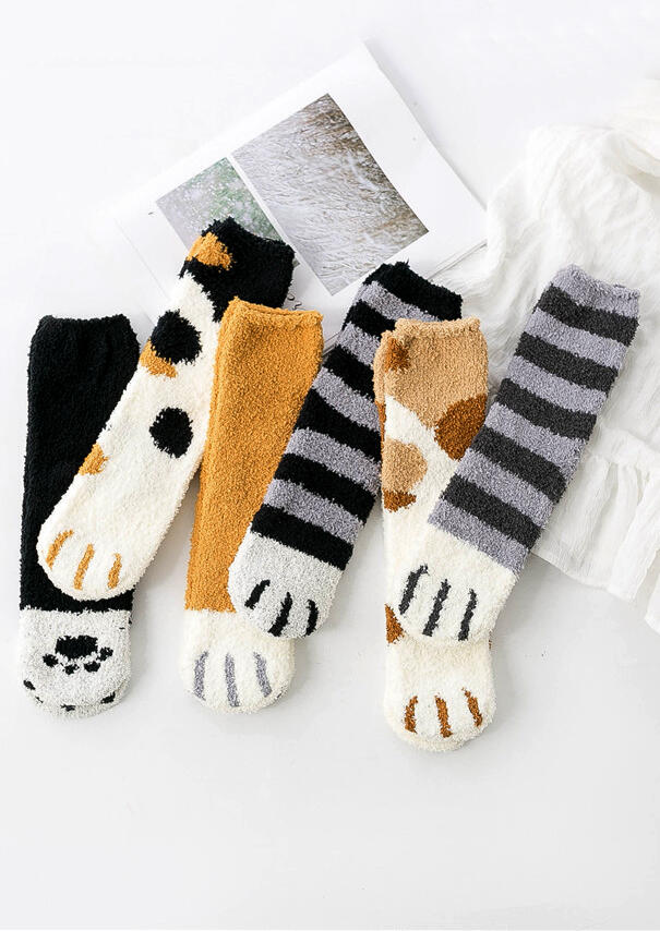 

Socks Cute Cartoon Cat Paw Striped Warm Plush Socks. Size, Black