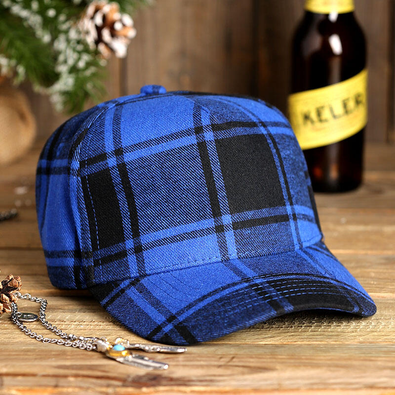 

Plaid Adjustable Buckle Strap Baseball Hat, Blue, 461926