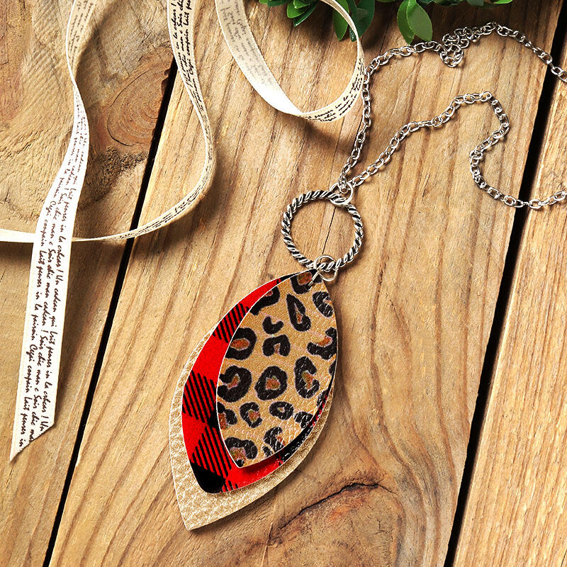 Plaid Leopard Printed Three-Layered Necklace