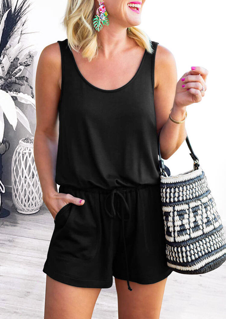 

Jumpsuits & Rompers Drawstring Pocket Romper in Black. Size