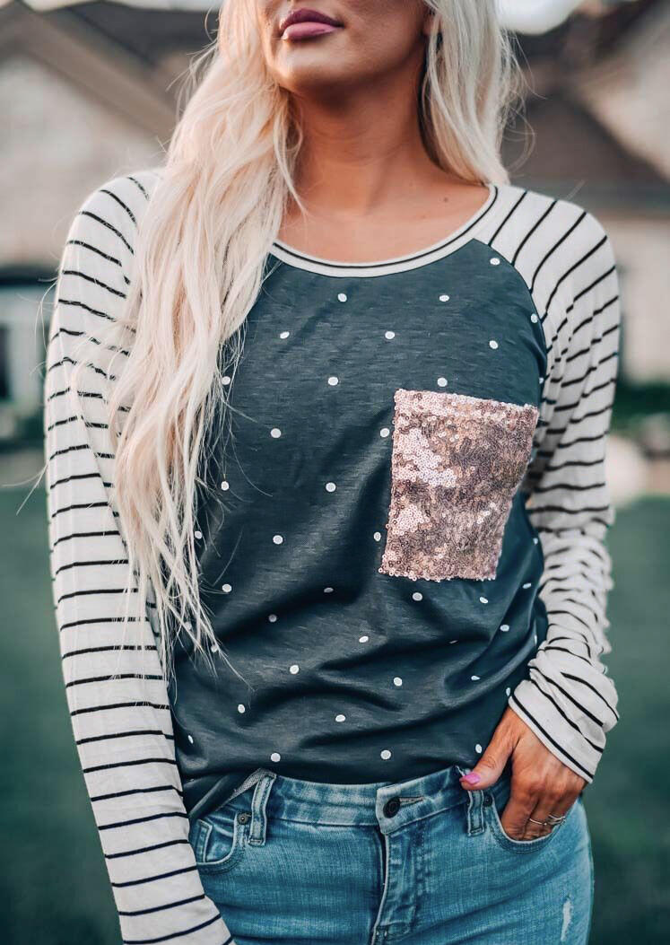 

Tees T-shirts Striped Splicing Sequined Pocket T-Shirt Tee - Blue. Size: ,M,XL