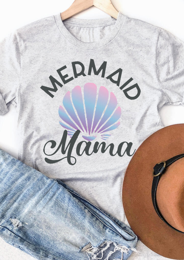 

Tees T-shirts Mermaid Mama O-Neck T-Shirt Tee - Light Grey. Size