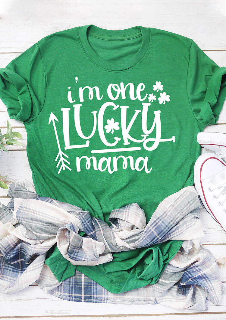 

St. Patrick' Day Shamrock I' One Lucky Mama T-Shirt Tee - Green, 462002