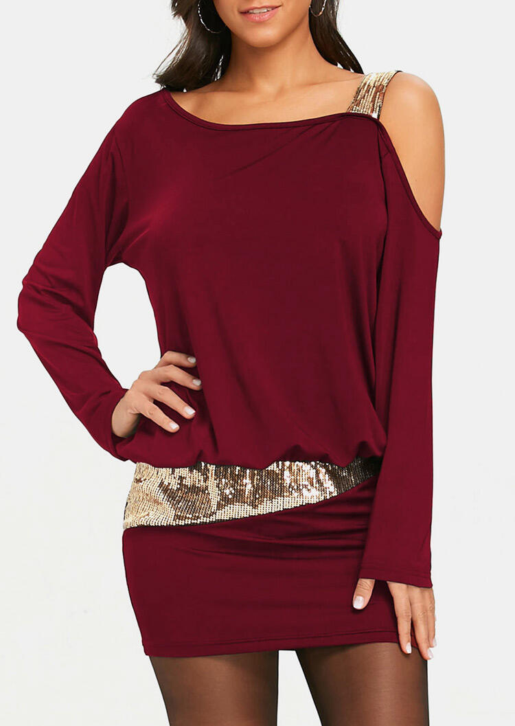 

Mini Dresses Sequined Cold Shoulder Mini Dress - Burgundy. Size: S,M,,XL