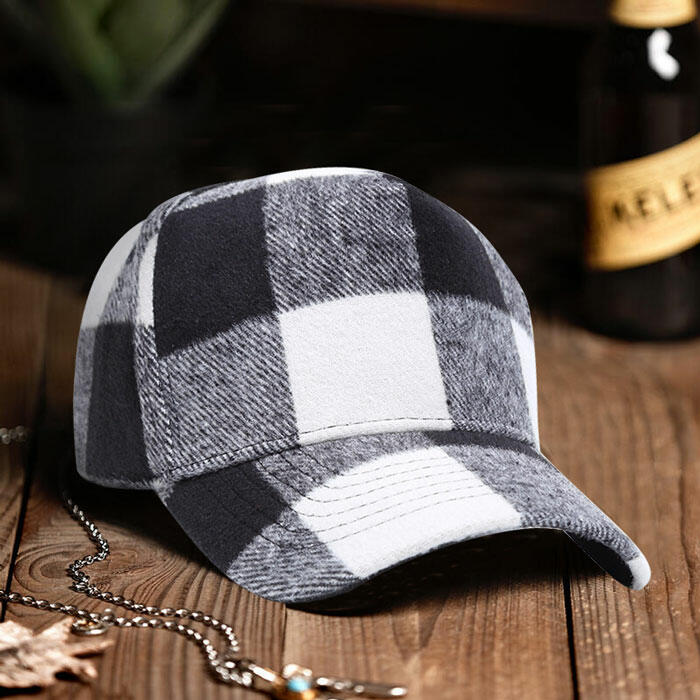 

Black White and Gray Plaid Adjustable Buckle Strap Baseball Cap Hat