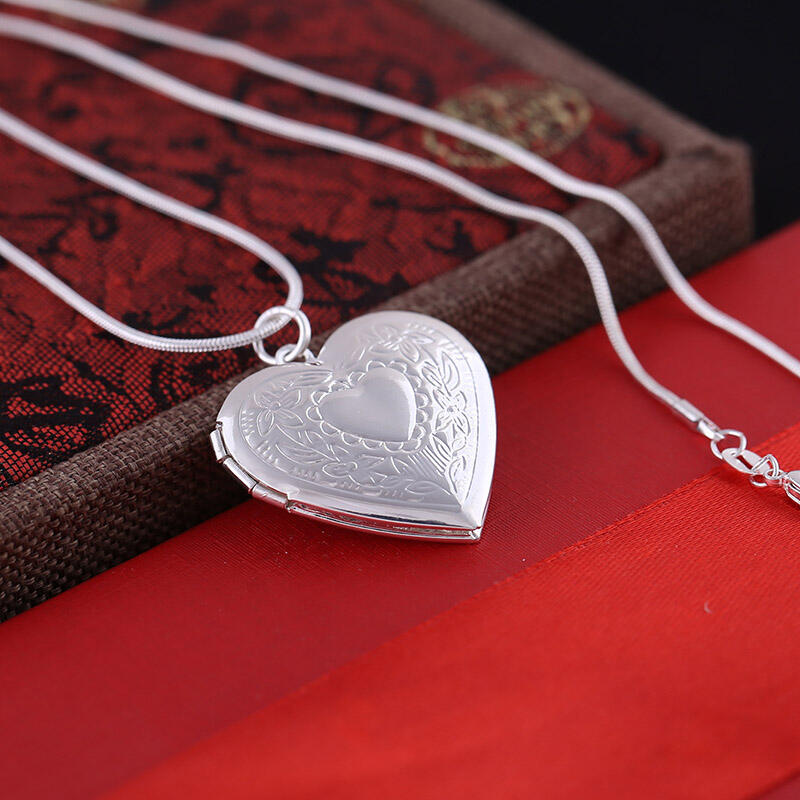 

Necklaces Love Heart Photo Locket Pendant Necklace. Size, Silver