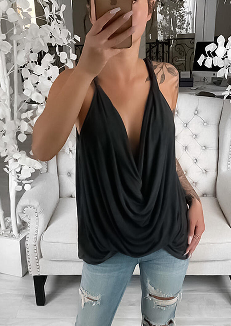 

Ruffled Deep V-Neck Tank - Black, 462039