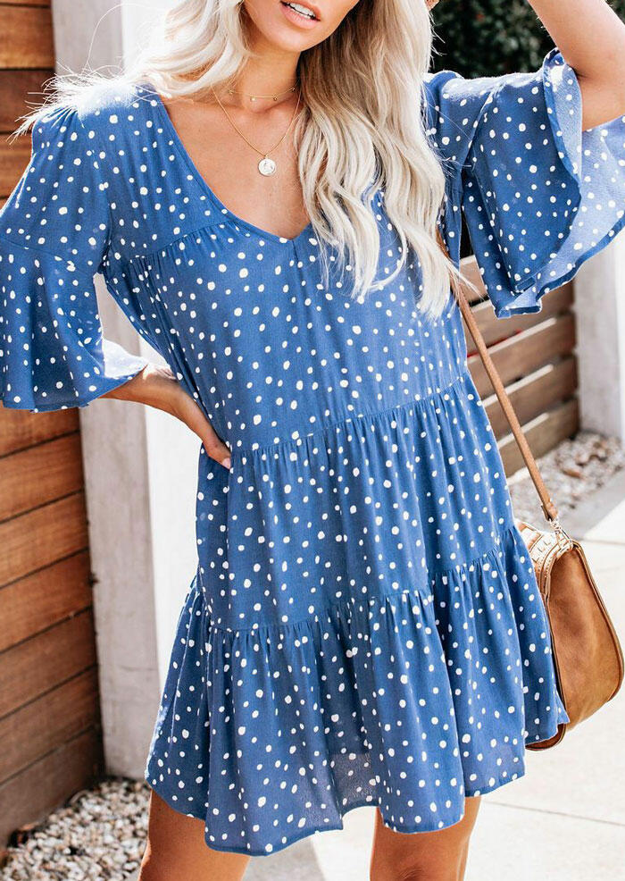 

Mini Dresses Polka Dot V-Neck Mini Dress without Necklace in Blue. Size: ,M