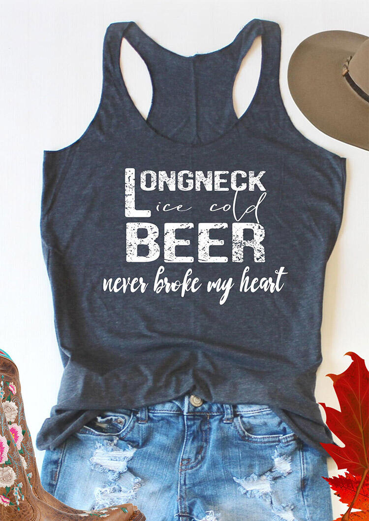 

Long Neck Ice Cold Beer Never Broke My Heart Tank - Deep Blue, 462054