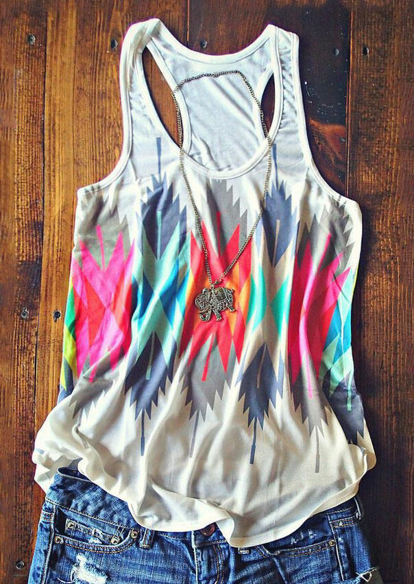 

Tank Tops Geometric Color Block Racerback Tank Top in Apricot. Size