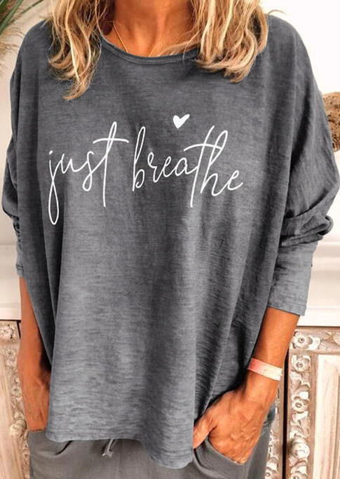 

Just Breathe Heart T-Shirt Tee without Necklace - Gray, 462229
