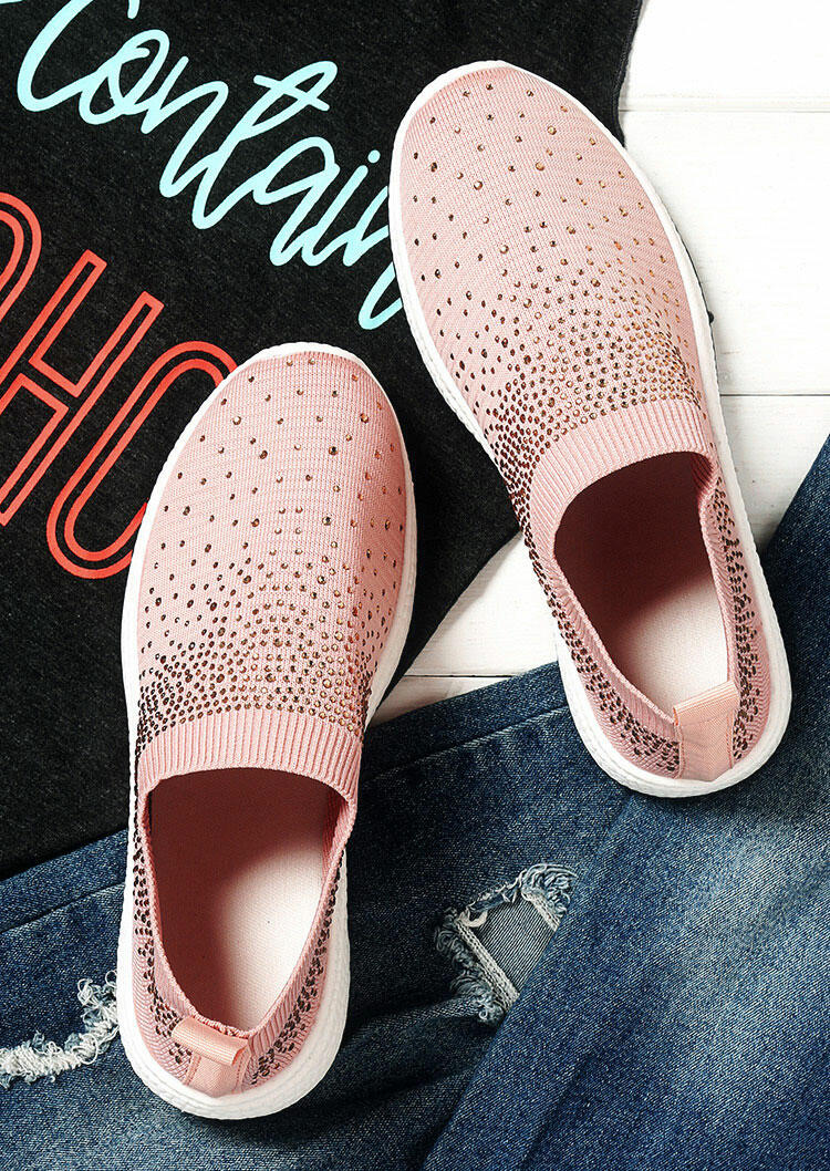 

Rhinestone Embellished Slip On Flat Sneakers, Pink, 462230