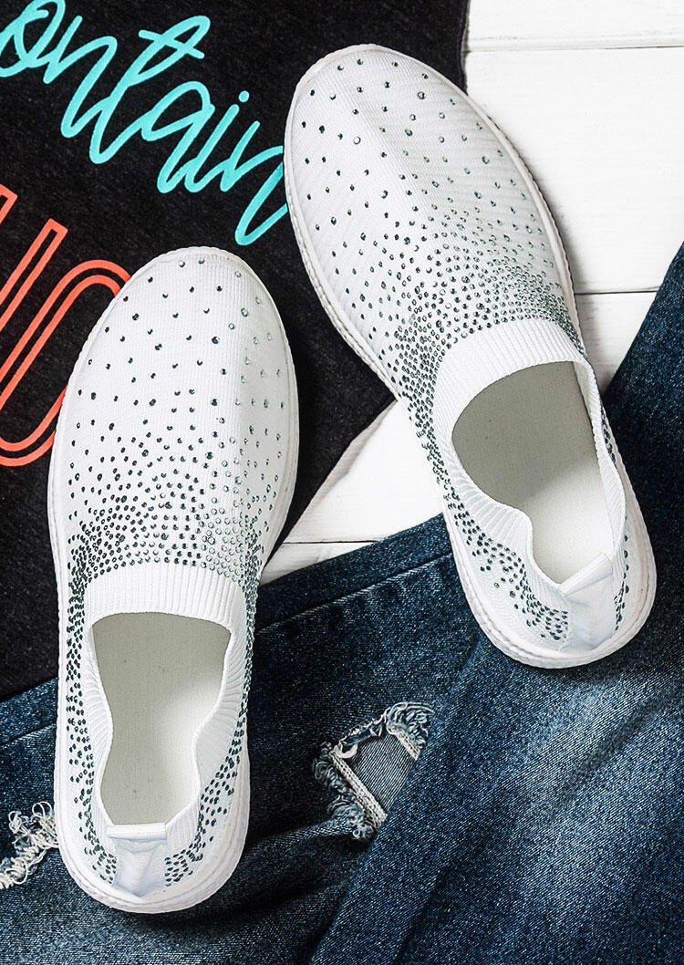 

Sneakers Rhinestone Embellished Slip On Flat Sneakers in White. Size