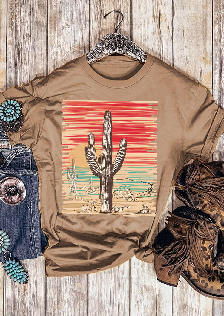 

Tees T-shirts Cactus Printed T-Shirt Tee in Brown. Size