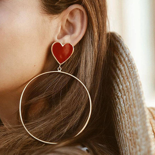 

Earrings Love Heart Maxi Circle Pendant Earrings. Size, Gold