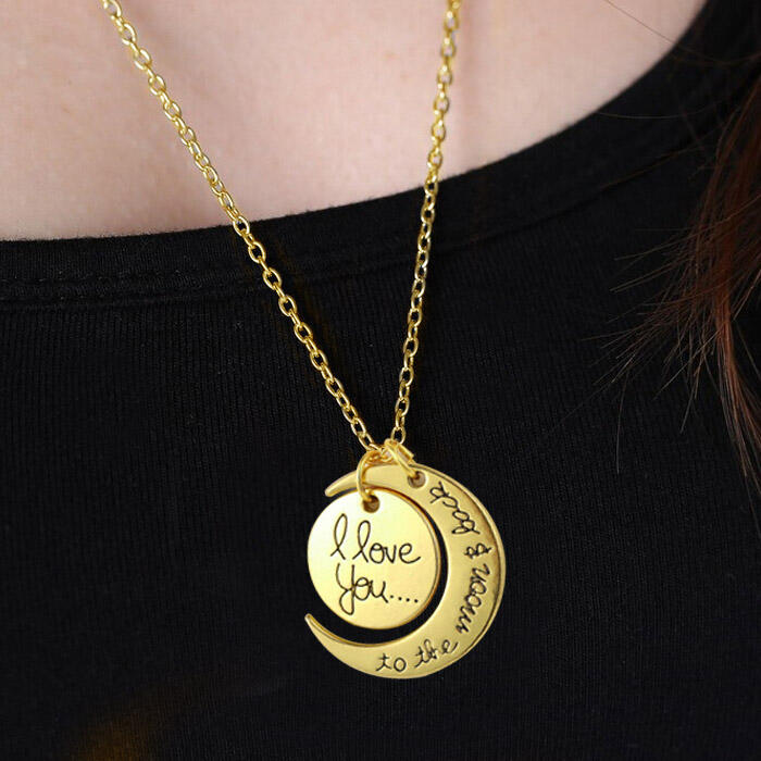

Necklaces I Love You Moon Pendant Alloy Necklace. Size, Gold