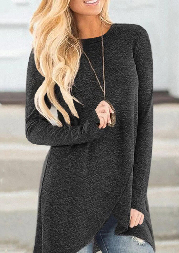 

Solid Irregular Wrap Blouse without Necklace - Black, 458871