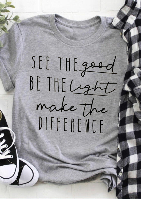 

Tees T-shirts See The Good Be The Light O-Neck T-Shirt Tee in Light Grey. Size