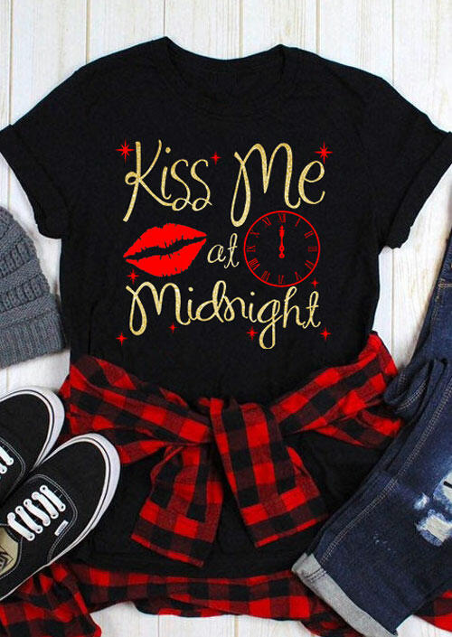 

Tees T-shirts Kiss Me At Midnight T-Shirt Tee in Black. Size