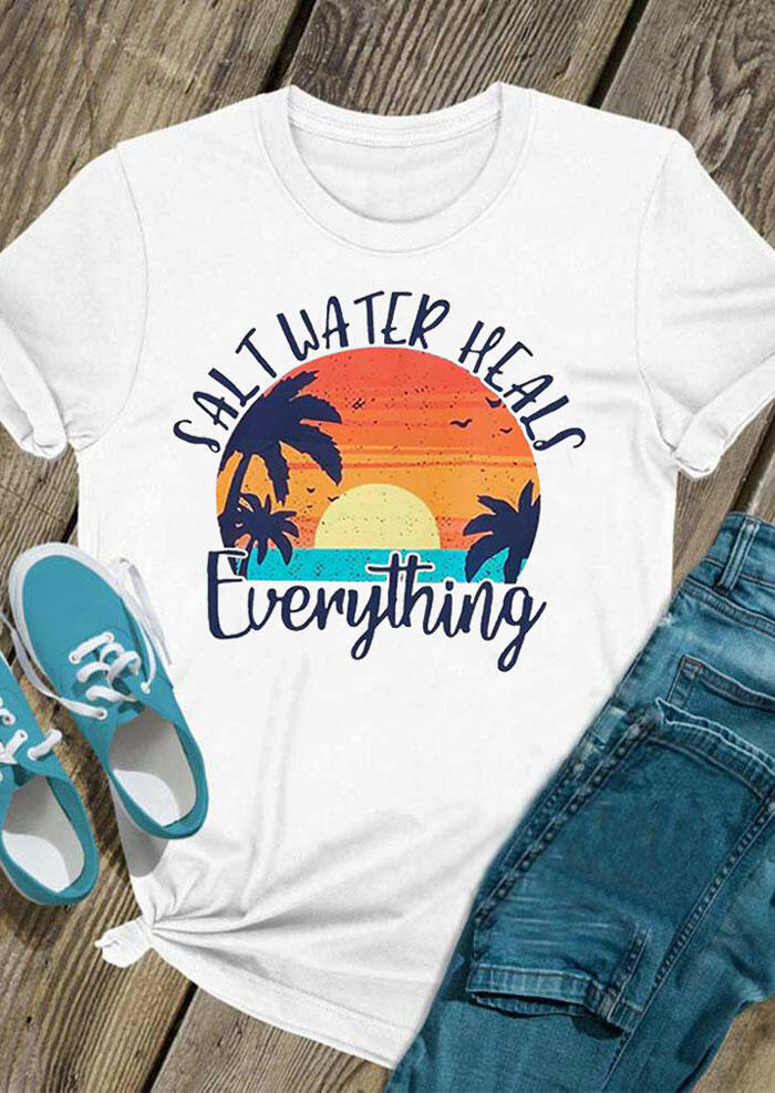 

Tees T-shirts Salt Water Heals Everything T-Shirt Tee in White. Size