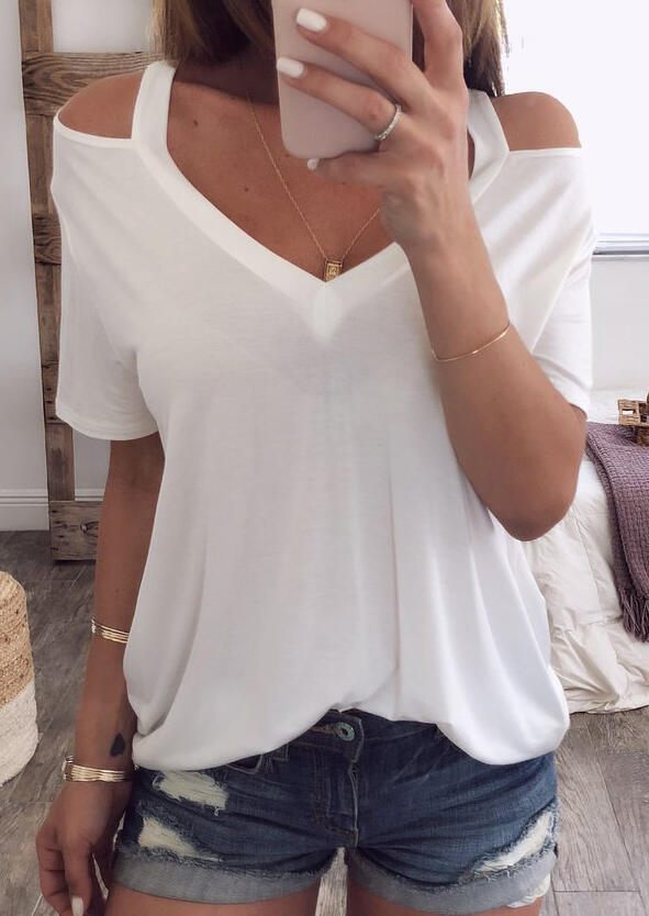 

Blouses Cold Shoulder V-Neck Blouse without Necklace - White. Size