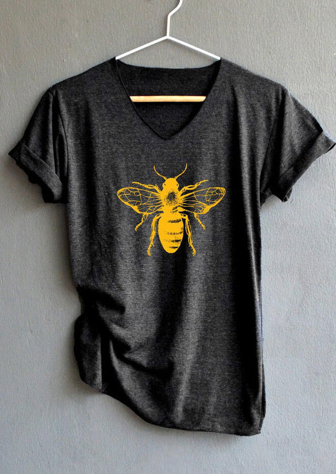 

Bee Short Sleeve V-Neck T-Shirt Tee - Dark Grey, 462391