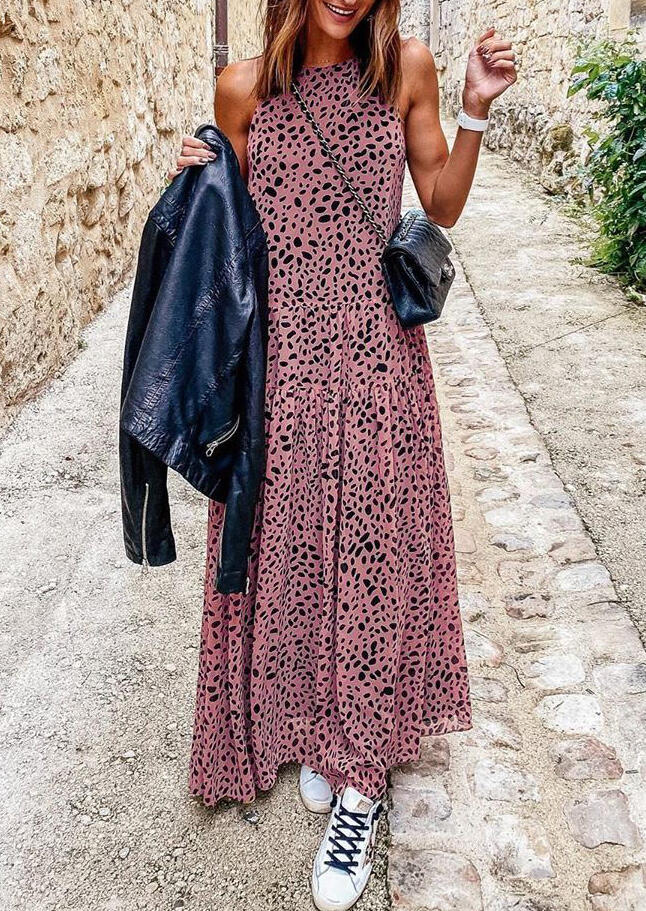 

Leopard Zipper Halter Maxi Dress, 462428