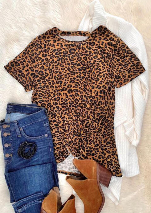 

Leopard Printed Twist T-Shirt Tee, 462438