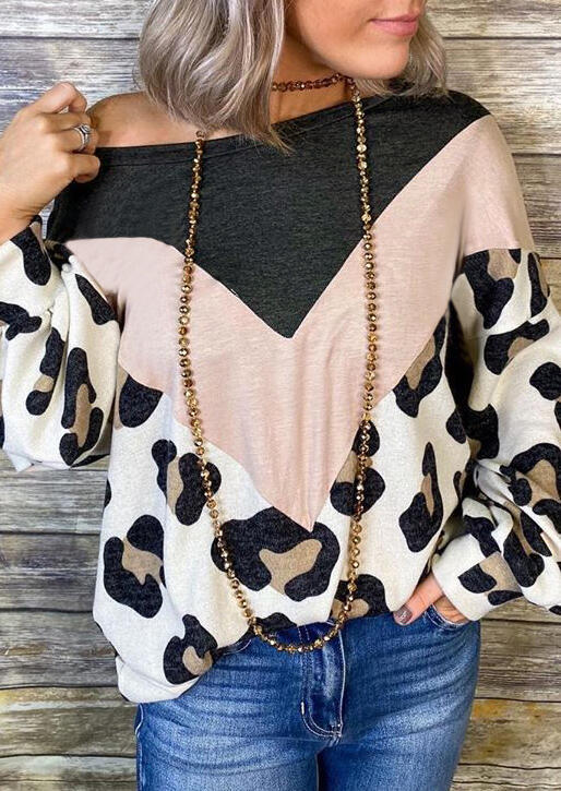 

Color Block Leopard Splicing Blouse without Necklace, 462466