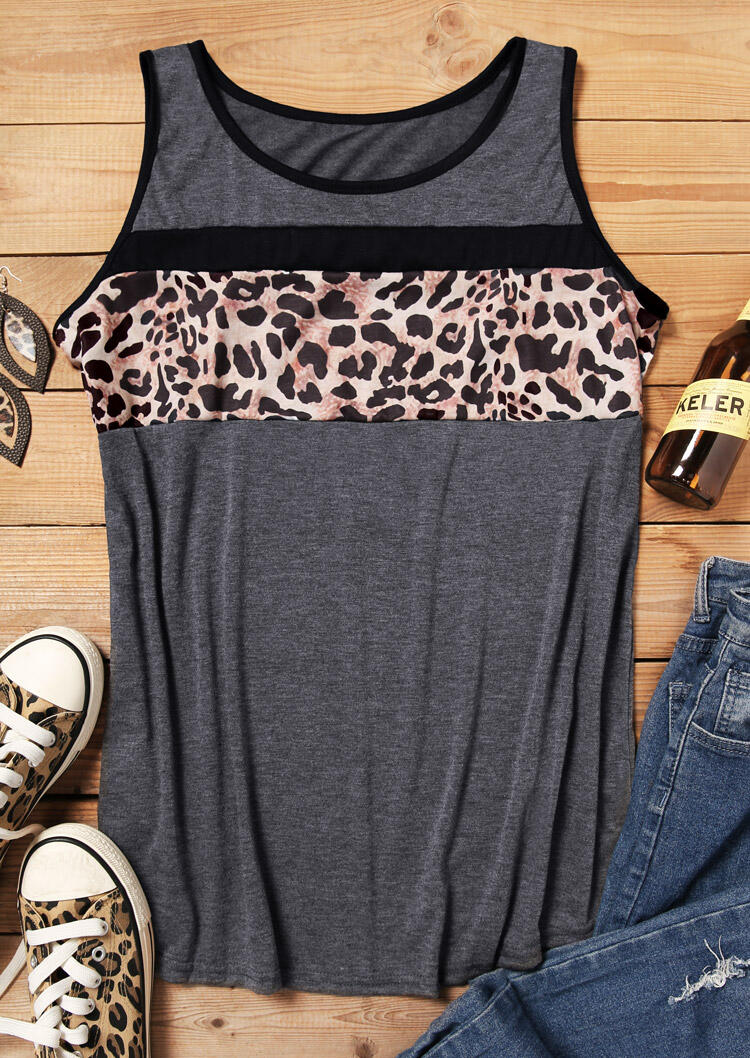 

Leopard Printed Splicing Tank - Gray, 462477