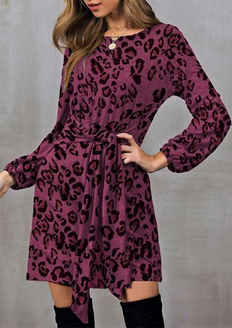 

Purple Leopard Print Tie Front Mini Dress for Women