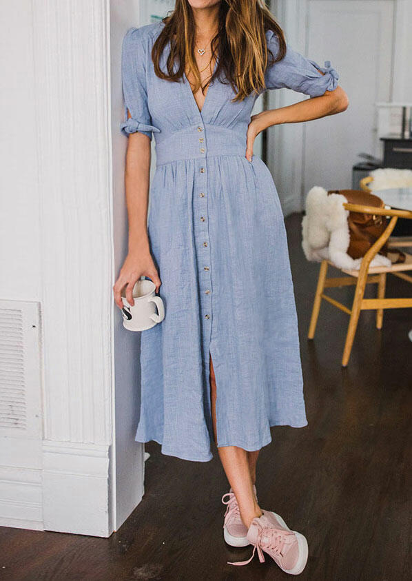 

Casual Dresses Button Tie Casual Dress without Necklace - Blue. Size: S,M,,XL